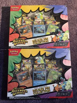 X2 Pokemon TCG Ascended Heroes First Partners Deluxe Pin Collection Bundle - Image 1