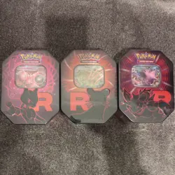 BRAND NEW SEALED Pokemon TCG Destined Rivals Team Rocket Tin Set of 3 ✅ - Image 1