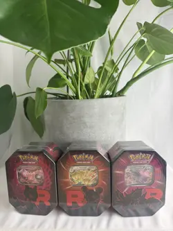 Pokemon TCG Team Rocket Tin Destined Rivals Set Of 3 Brand New & Factory Sealed - Image 1