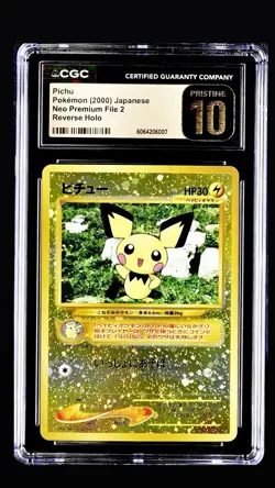 Pokemon 2000 Neo Premium File 2 Pichu Reverse Holo CGC Pristine 10 LOW POP - Image 1