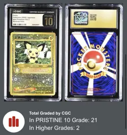 Pokemon 2000 Neo Premium File 2 Pichu Reverse Holo CGC Pristine 10 LOW POP - Image 2
