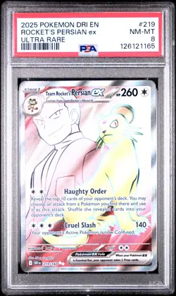 2025 POKEMON DRI EN-DESTINED RIVALS ULTRA RARE TEAM ROCKET'S PERSIAN EX PSA 8 - Image 1