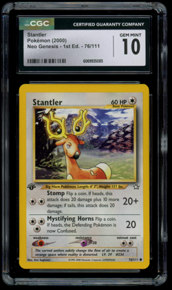 CGC 10 GEM MINT Pokemon Stantler 76/111 Neo Genesis Common 1ST ED - Image 1