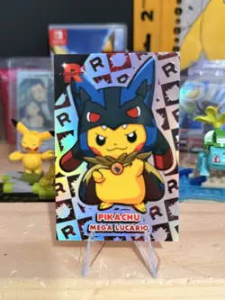 Pokemon Team Rocket Card Database - Pikachu Lucario Poncho - Rainbow Foil - Image 1