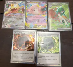 Pokemon 5 Card Bundle, Perfect Order. Meowth Ex, Mega Clefable, And More!! - Image 1