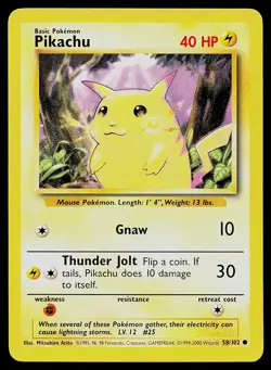 Pokemon Card Base Set Unlimited Pikachu 58/102 UK 4th Print 1999-2000 - Image 1