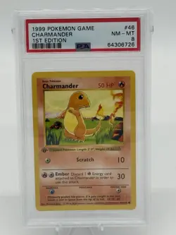 1999 Pokemon Charmander 46/102 Base Set Shadowless 1st Edition PSA 8 - Image 1