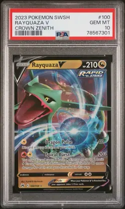 2023 POKEMON SWORD & SHIELD CROWN ZENITH #100 RAYQUAZA V PSA 10 - Image 1