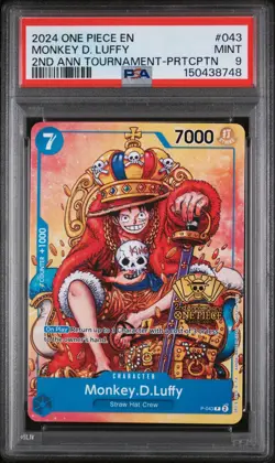 2024 One Piece P-043 Monkey.D.Luffy 2nd Anniversary Tournament PSA 9 - Image 1