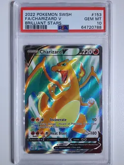 2022 Pokemon Charizard V 153/172 Full Art Brilliant Stars - PSA 10 - Image 1