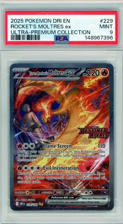 2025 Pokemon Destined Rivals UPC Team Rockets Moltres ex Stamped #229 PSA 9 Mint - Image 1