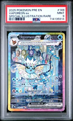 2025 POKEMON PRISMATIC EVOLUTIONS VAPOREON EX #149 PSA 9 MINT #114135914 - Image 1