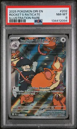 Team Rocket's Raticate 202/182 DRI Illustration Rare Pokemon TGC PSA 8 - Image 1