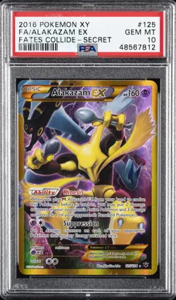 2016 POKEMON XY FATES COLLIDE SECRET #125 FULL ART/ALAKAZAM EX PSA 10 - Image 1
