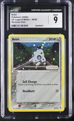 CGC 9 Aron Reverse Holo 48/92 EX Legend Maker 2006 Pokemon Card - Image 1