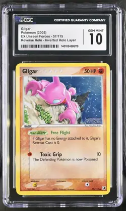 CGC 10 Gligar Reverse Holo 57/115 EX Unseen Forces 2005 Pokemon Card - Image 1