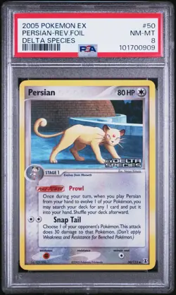 PSA 8 Persian Reverse Holo 50/113 EX Delta Species 2005 Pokemon Card - Image 1