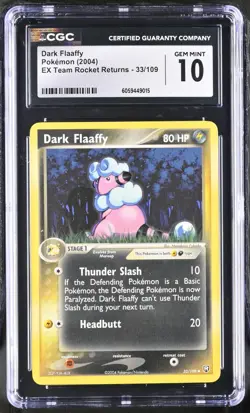 CGC 10 Dark Flaaffy 33/109 EX Team Rocket Returns 2004 Pokemon Card - Image 1