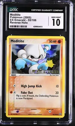 CGC 10 Meditite Reverse Holo 55/106 EX Emerald Pokemon Card - Image 1