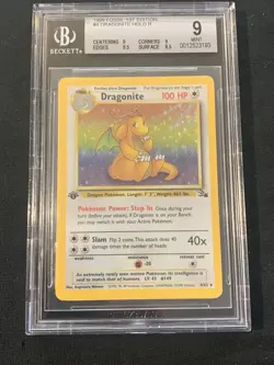 Pokemon Fossil 1st Edition 1999 Pokemon Fossil Dragonite Holo 1st Ed BGS 9 (3193 - Image 1