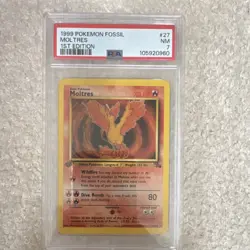Pokemon Moltres Fossil 1st Edition Regular Rare PSA 7 27/62 1999 - Image 1