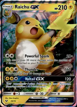 Pokemon TCG Holo Full Art Raichu GX Shining Legends 29/73 - Image 1
