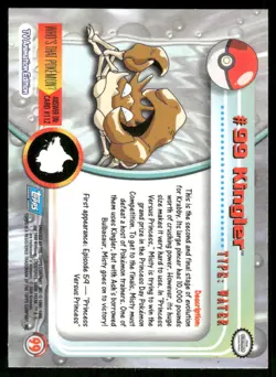 Pokemon Cards Kingler #99 Topps Trading Cards HOLO Series 2 NM - Image 2