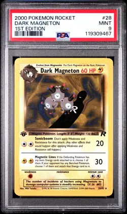 PSA 9 Dark Magneton 28/82 1st Edition Team Rocket 2000 Pokemon Card - Image 1