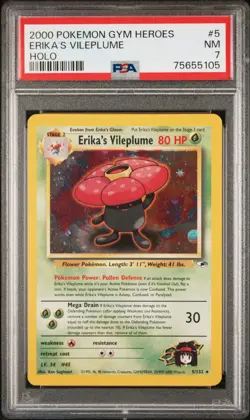 PSA 7 Erika's Vileplume Holo 5/132 Gym Heroes 2000 Pokemon Card - Image 1
