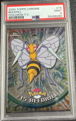 PSA 9 Beedrill Chrome #15 Pokemon TV Topps 2000 Pokemon Card - Image 1