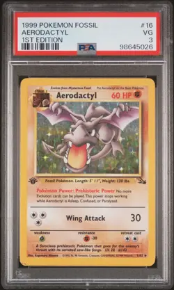 PSA 3 Aerodactyl 1/62 1st Edition Fossil 1999 Pokemon Card - Image 1