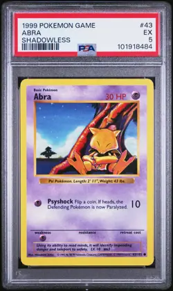 PSA 5 Shadowless Abra 43/102 Base Set 1999 Pokemon Card - Image 1