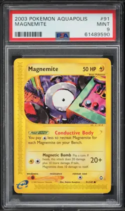 PSA 9 MINT Magnemite 91/147 Aquapolis 2003 Pokemon Card - Image 1