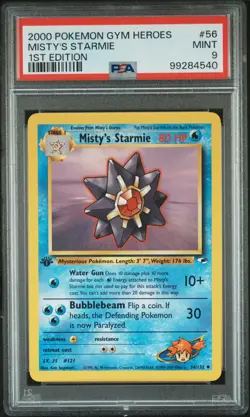 PSA 9 Misty's Starmie 56/132 1st Edition Gym Heroes 2000 Pokemon Card - Image 1