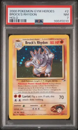 PSA 7 Brock's Rhydon Holo 2/132 Gym Heroes 2000 Pokemon Card - Image 1