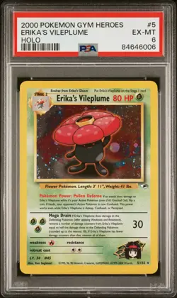 PSA 6 Erika's Vileplume Holo 5/132 Gym Heroes 2000 Pokemon Card - Image 1