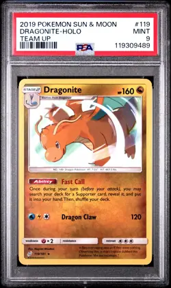 PSA 9 Dragonite Holo 119/181 Team Up 2019 Pokemon Card - Image 1