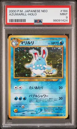 PSA 9 Azumarill Holo No. 184 Neo Genesis 2000 Pokemon Card - Image 1