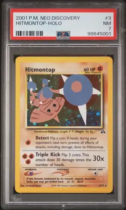 PSA 7 Hitmontop Holo 3/75 Neo Discovery 2001 Pokemon Card - Image 1