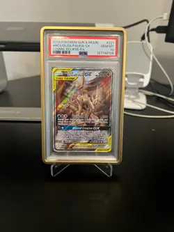 2019 Pokemon S&M Cosmic Eclipse Arceus & Dialga & Palkia GX #221 PSA 10 w. Guard - Image 1