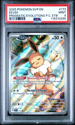 PSA 9 Eevee Prismatic Evolutions Pokemon Center Stamped ETB Promo #173 - Image 1
