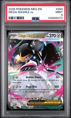 2025 POKEMON MEG EN-MEGA EVOLUTION #094 MEGA MAWILE EX PSA 9 MINT (FREE S&H) - Image 1