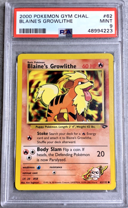 Pokemon Card Blaine’s Growlithe PSA 9 Mint, Gym Challenge 62/132, WOTC 2000 - Image 1