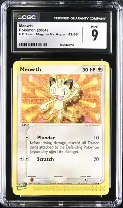 CGC 9 Meowth 42/95 EX Team Magma Vs Aqua 2004 Pokemon Card - Image 1