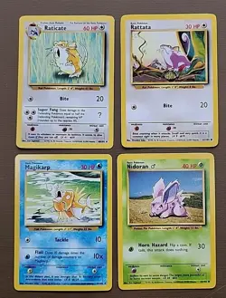 Pokemon Lot 4 Cards, Raticate 40, Rattata 61, Magikarp 35, Nidoran 55 Of 102 - Image 1