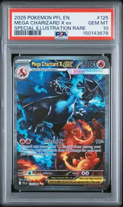 2025 POKEMON PFL EN-PHANTASMAL FLAMES #125 MEGA CHARIZARD X EX PSA 10 - Image 1