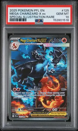 2025 POKEMON PFL EN-PHANTASMAL FLAMES #125 MEGA CHARIZARD X EX PSA 10 - Image 1