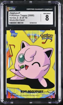 CGC 8 Jigglypuff 6 of 10 Stick-On Card Topps Series 2 2000 Pokemon Card - Image 1