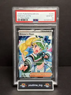 2025 Pokemon Dri En-Destined Rivals Ultra Rare Emcee's Hype #220 PSA 10 - Image 1