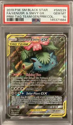 2019 Pokemon SM Black Star Promo #SM229 Full Art Venusaur And Snivy GX - PSA 10 - Image 1